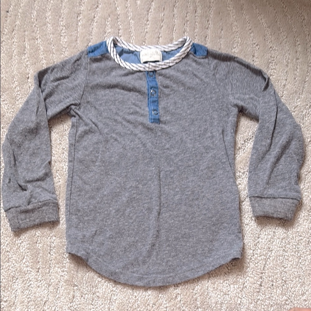Toddler Boys Miki Miette mixed media henley shirt chambray detail